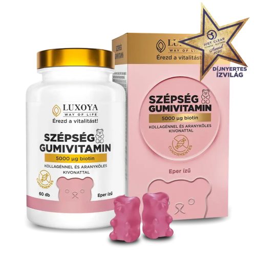 Szépség gumivitamin - biotinnal, kollagénnel és aranyköles kivonattal - Eper ízű - 60db